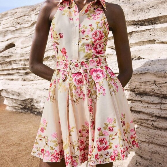 Multicolor Boho Women's Sleeveless Oversized Peony Floral Print Mini Dress - Picture 7 of 7